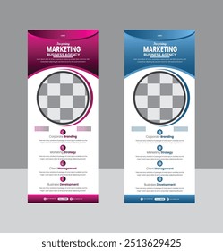 Advertisement,  background, vector illustration and business agency roll up banner design template.
