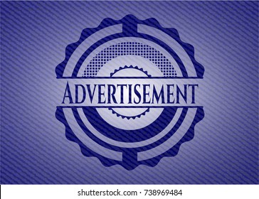 Advertisement badge with denim background