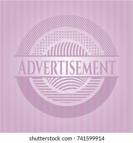 Advertisement badge with pink background