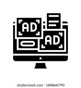 advertisement banners on computer screen glyph icon vector. advertisement banners on computer screen sign. isolated contour symbol black illustration