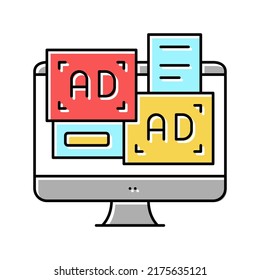 advertisement banners on computer screen color icon vector. advertisement banners on computer screen sign. isolated symbol illustration