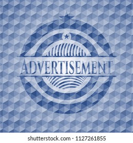 Advertisement blue polygonal badge.