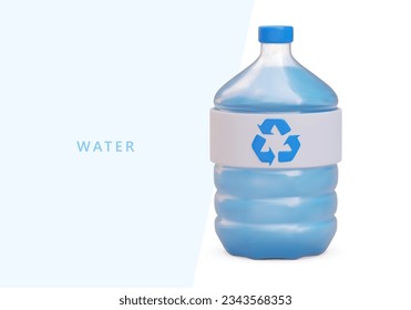 Advertisement of bottled water for cooler, dispenser. Concept for manufacturers of plastic containers. Large liquid containers. Bottle made of recycled material