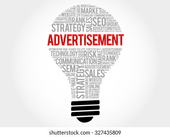 ADVERTISEMENT bulb word cloud, business concept