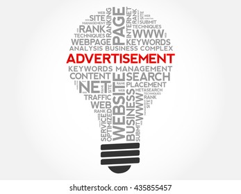 ADVERTISEMENT bulb word cloud, business concept