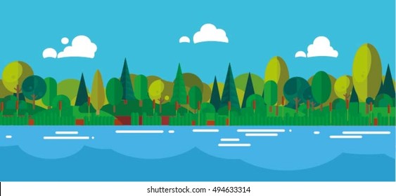 Advertisement commercial modern flat design summer river landscape background 