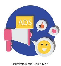 Advertisement concept on white background. Flat vector illustration for web design.