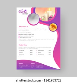 Plantilla de concepto de publicidad o diseño de volante para spa con espacio para su imagen de producto.