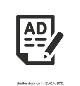 Advertisement content compose icon on white background