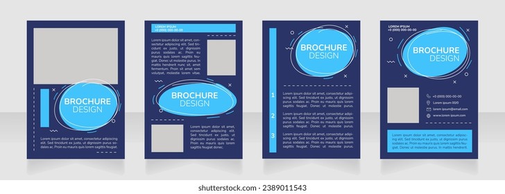 Advertisement dark blue blank brochure layout design. Promotion service. Vertical poster template set with empty copy space for text. Premade corporate reports collection. Editable flyer paper pages