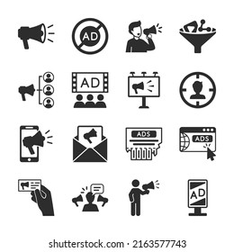 Advertisement. Distribution of advertisements, advertising. icons set. Monochrome black and white icon.