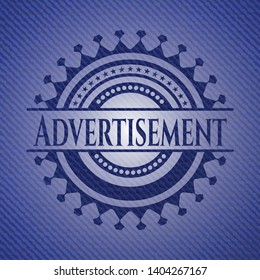 Advertisement emblem with denim high quality background. Vector Illustration. Detailed.