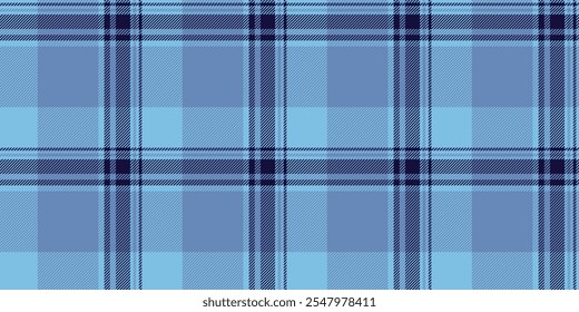 Advertisement fabric tartan texture, window background seamless textile. Ribbon vector check plaid pattern in blue and cyan colors palette.