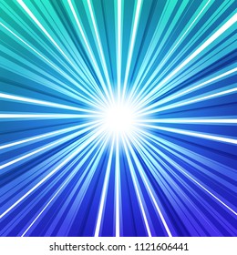 Advertisement flyer design elements. Blue background with elegant graphic sun flower bright light rays from the center. Vector illustration EPS 10 for template brochure, layout leaflet, newsletters