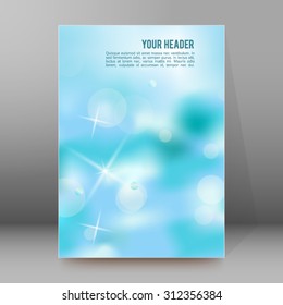 Advertisement flyer design elements. Blue background with elegant graphic stars bright light rays from. Vector illustration EPS 10 for template brochure, layout leaflet, newsletters