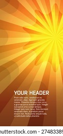 Advertisement flyer design elements. Dark yellow  background with elegant graphic sun star bright light rays from. Vector illustration EPS 10 for template brochure, layout leaflet, newsletters