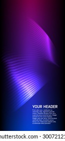 Advertisement flyer design elements. Fashion lights background of bright glowing blur lines. Futuristic style glow neon disco club or night party. Vector illustration EPS 10 for template flyer party