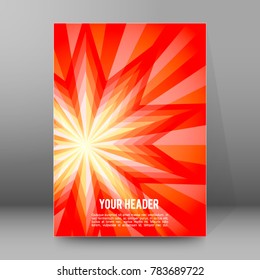 Advertisement flyer design elements. Hit red background with elegant graphic sun star bright light rays from. Vector illustration EPS 10 for template brochure, layout leaflet, newsletters