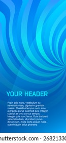 Advertisement flyer design elements. Swirl blue background with elegant graphic twisted reversal bright light rays from. Vector illustration EPS 10 for template brochure, layout leaflet, newsletters