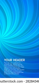 Advertisement flyer design elements. Swirl blue background with elegant graphic twisted reversal bright light rays from. Vector illustration EPS 10 for template brochure, layout leaflet, newsletters