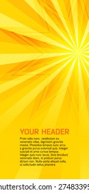 Advertisement flyer design elements. Yellow background with elegant graphic sun star bright light rays from. Vector illustration EPS 10 for template brochure, layout leaflet, newsletters