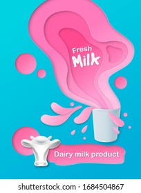 Advertisement of fresh dairy milk products On the design with paper cutting techniques, vector illustration and design.