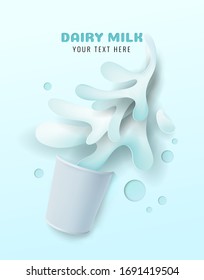 Advertisement of fresh dairy milk products On the design with paper cutting techniques, vector illustration and design.