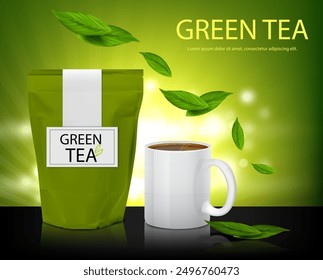 Advertisement of green tea. Vector illustration