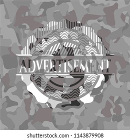 Advertisement grey camouflaged emblem