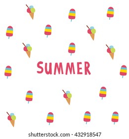 Advertisement for Happy Playing in summer Water - swimming with colorful funny bear and letters and cute icecream on yellow background vector illustration