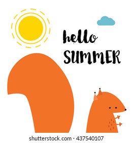 Advertisement for happy sweet playing summer - colorful funny mouse and letters, illustration for greeting card, t-shirts and bags print, scrapbooking