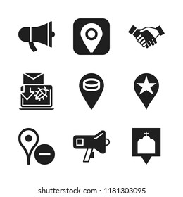 advertisement icon. 9 advertisement vector icons set. megaphone, placeholder and spam icons for web and design about advertisement theme