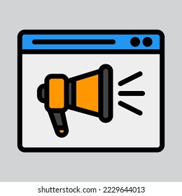 Advertisement icon in filled line style about browser, use for website mobile app presentation
