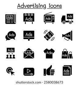 Advertisement icon set in glyph style