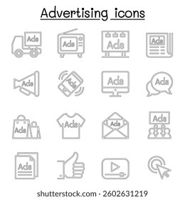 Advertisement icon set in thin line style