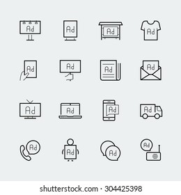 Advertisement icon set in thin line style