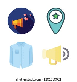 advertisement icon set. vector set about megaphone, shirt and placeholder icons set.
