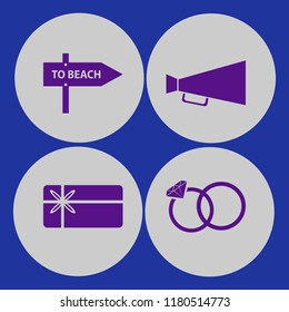 advertisement icon. advertisement vector icons set gift card, wedding rings, beach direction and loud speaker