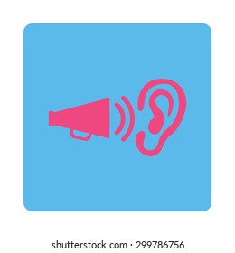 Advertisement icon. Vector style is pink and blue colors, flat rounded square button on a white background.