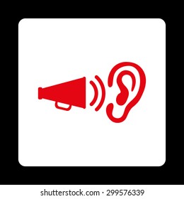 Advertisement icon. Vector style is red and white colors, flat rounded square button on a black background.