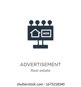 Vector de icono de publicidad. Icono moderno de publicidad plana de la colección inmobiliaria aislado en fondo blanco. La ilustración vectorial se puede utilizar para diseño gráfico web y móvil, logotipo, eps10
