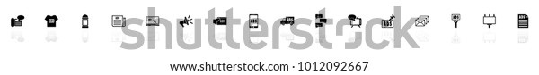Advertisement icons - Black horizontal Illustration\
symbol on White Background with a mirror Shadow reflection. Flat\
Vector Icon