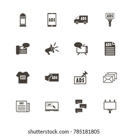 Advertisement icons. Perfect black pictogram on white background. Flat simple vector icon.