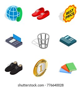 Advertisement icons set. Isometric set of 9 advertisement vector icons for web isolated on white background