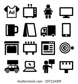 Advertisement Icons Set on White Background. Vector