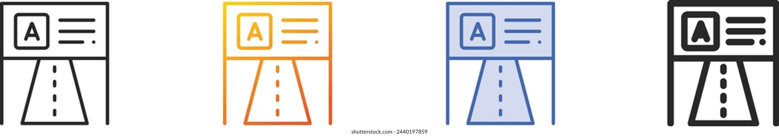 Werbe-Symbol.Dünne lineare, Verlaufs-, blaue Kontur und fett Stil-Design isoliert auf weißem Hintergrund