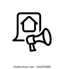 Icono de línea de publicidad en fondo blanco
