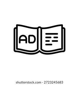 Ícone de revista de anúncios, gráficos de vetor de linha