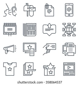 Advertisement, marketing icon set suitable for info graphics, websites and print media. Black and white flat line icons.