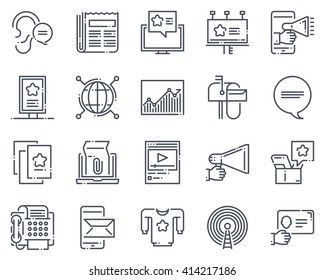 Advertisement, Marketing Icon Set Suitable For Info Graphics, Websites And Print Media.  Hand Drawn Style, Pixel Perfect Line Vector Icons